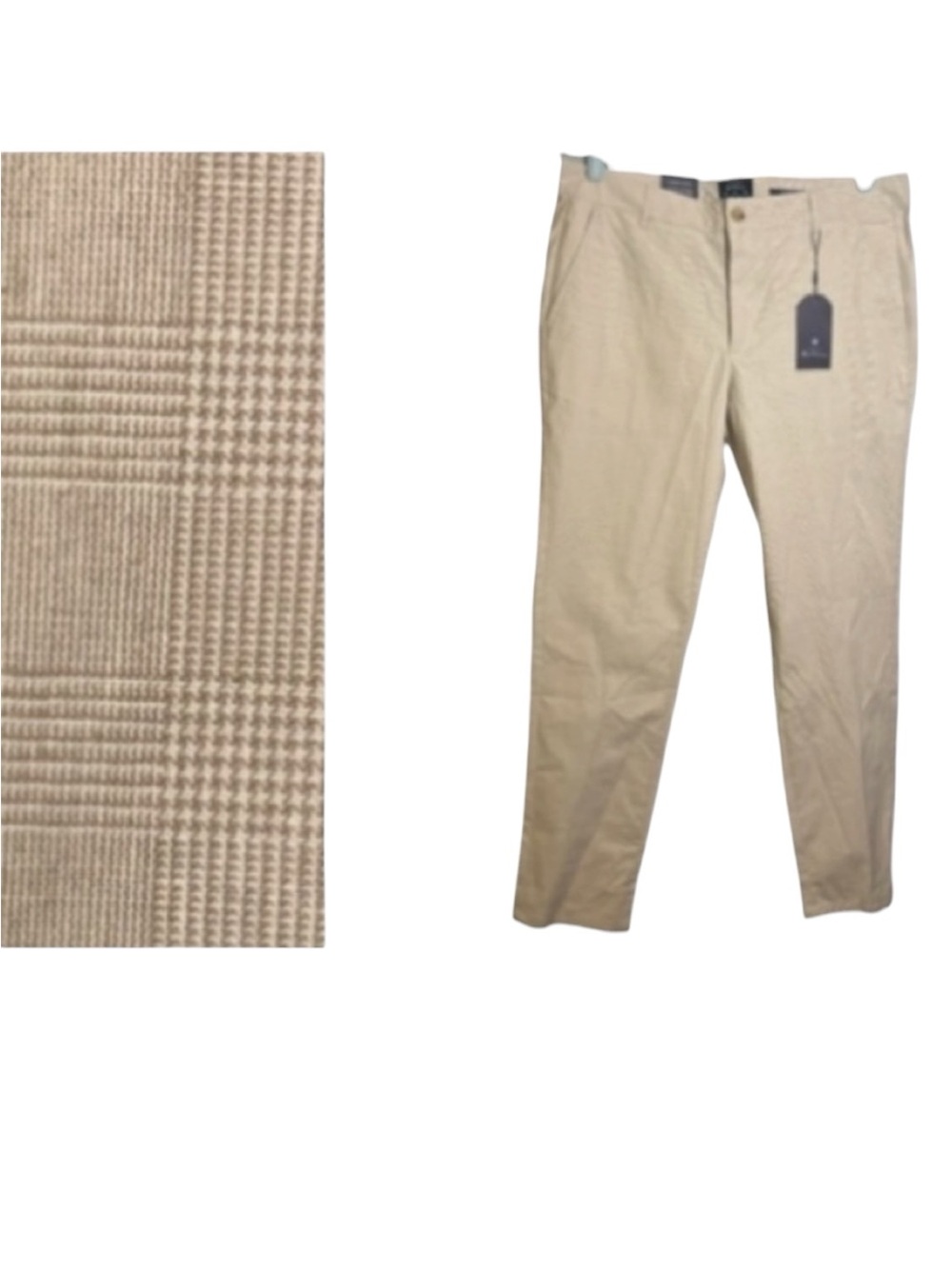 Ben Sherman Cotton Chinos Classic Slim Fit Tonal Khaki Plaid Print Size 36 X 32